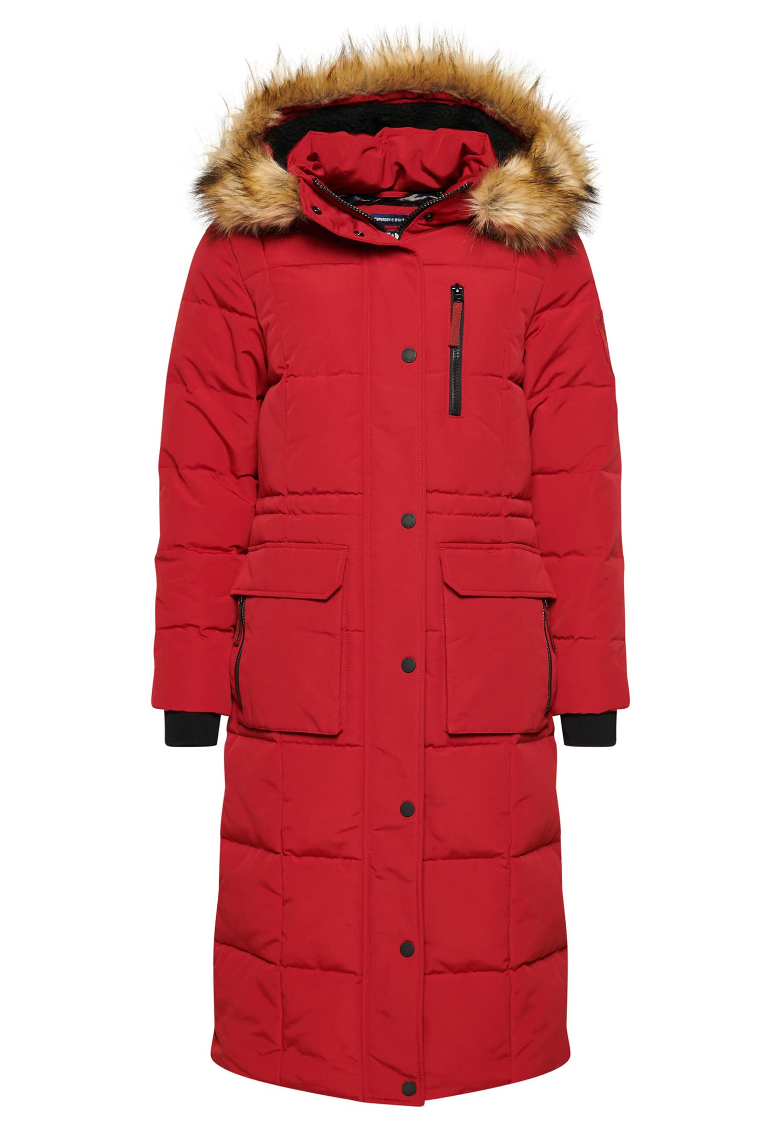 Superdry Women's Red Longline Faux Fur Everest Coat A4 - Padded,