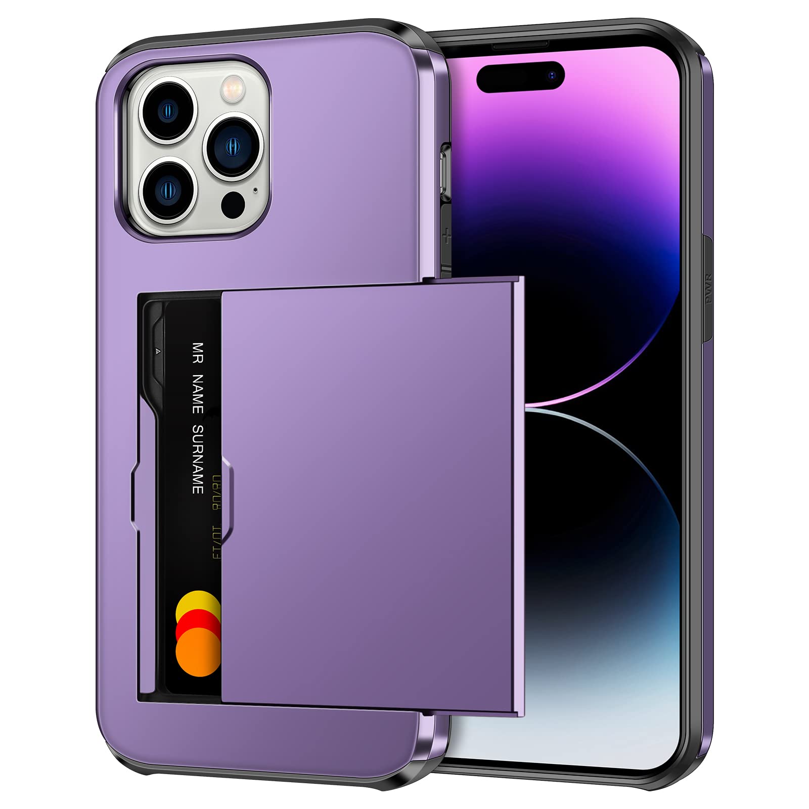 Coolden for iPhone 14 Pro Case with Card Holder Wallet Cover Grey Purple