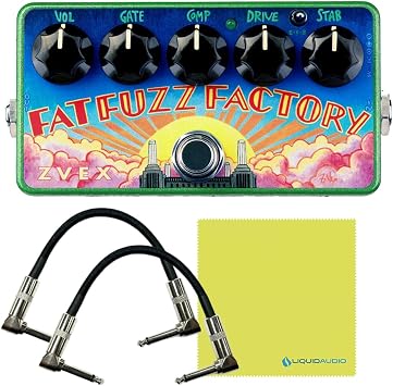 ZVEX Fat Fuzz Factory Vexter Effect Pedal, Bundle with Patch Cables | 2X Right Angle 6" Patch Cable, Liquid Audio Polishing Cloth