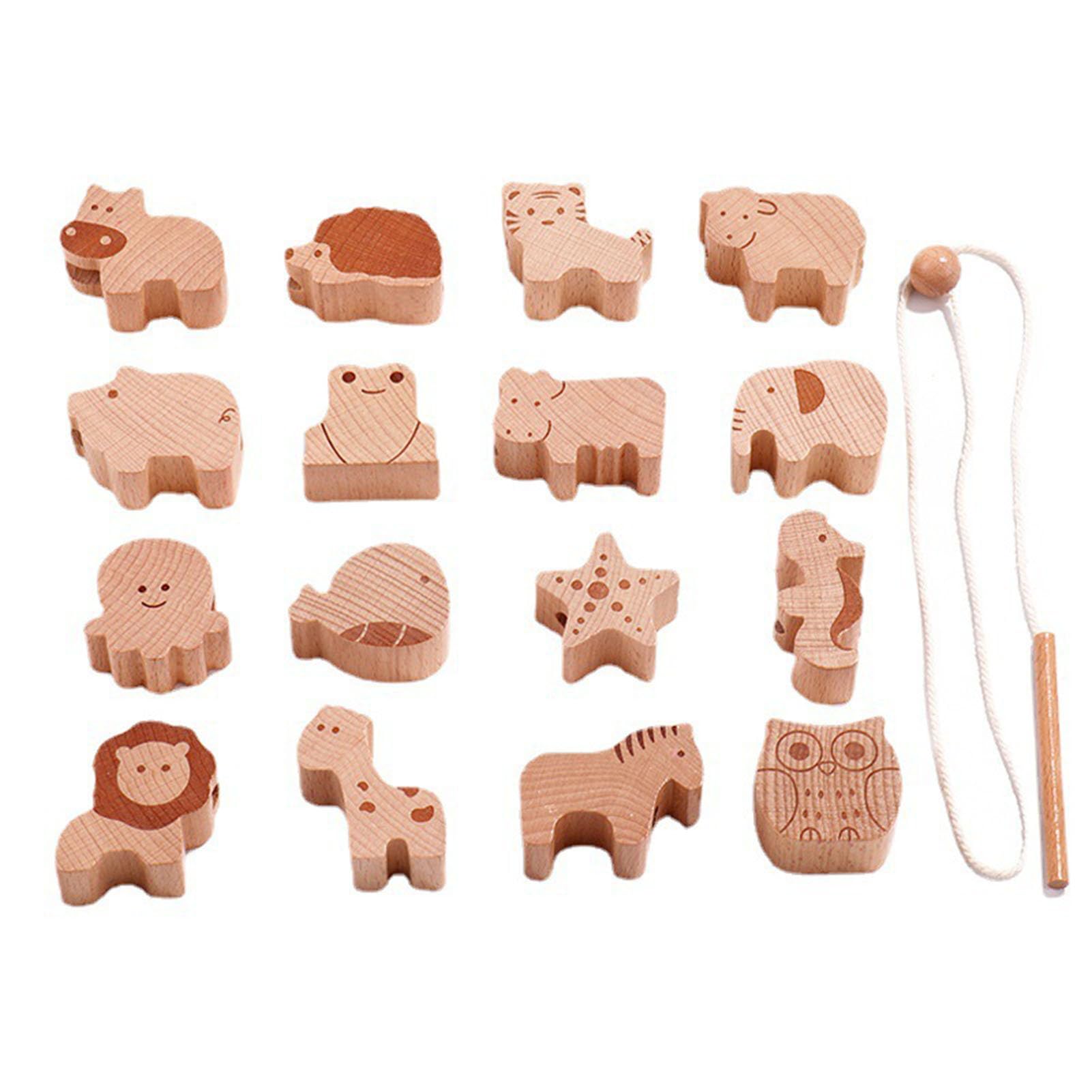 Juguete de Enhebrado de Animales de Madera para Niños Pequeños, Juego de Enhebrado de Formas