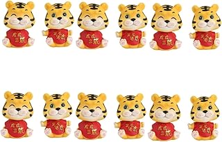 ABOOFAN 12 Peças Decorações De Ornamento De Resina De Tigre Para Bonecas De Casa Para Casa De Bonecas Decoração Doméstica Painel Bobblehead Enfeites De Painel De Carro Painel Dançarino