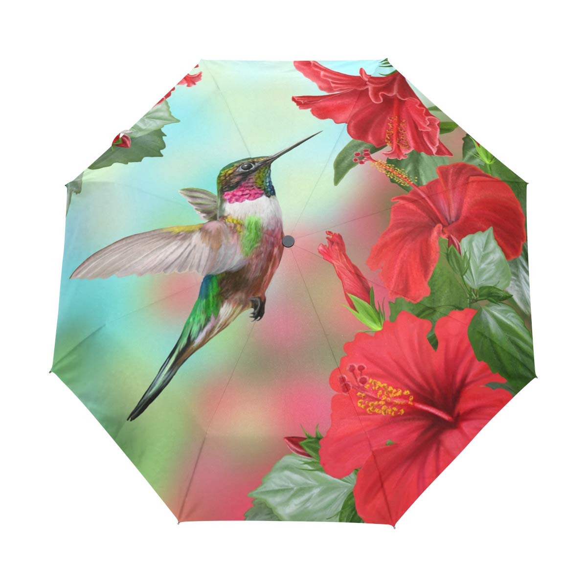 WOORSpring Bird Hummingbird Windproof Travel Umbrellas Auto Open Close 3 Folding Strong Durable Compact Rain Umbrella UV Protection Portable Lightweight Easy Carrying
