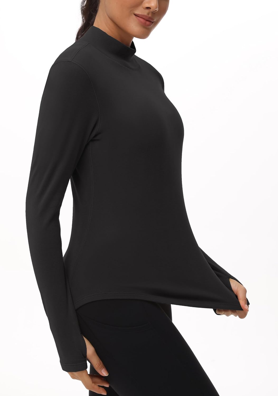 THE GYM PEOPLE Fleece Mock Turtleneck Pullover Base Layer Shirts Long Sleeve Workout Tops with Thumb Hole - Image 5