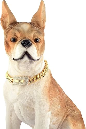 Miniatura 5 de Collar de perro de cadena dorada con circonitas brillantes, eslabones cubanos de metal para perros medianos y grandes, mascotas, resistente, a