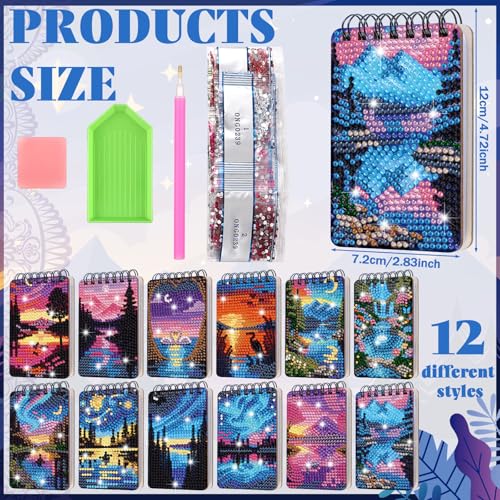 Image of Fuyoooo 12 Pcs Starry Sky Theme Diamond Art Notebook, 4.72 x 2.83 Inch