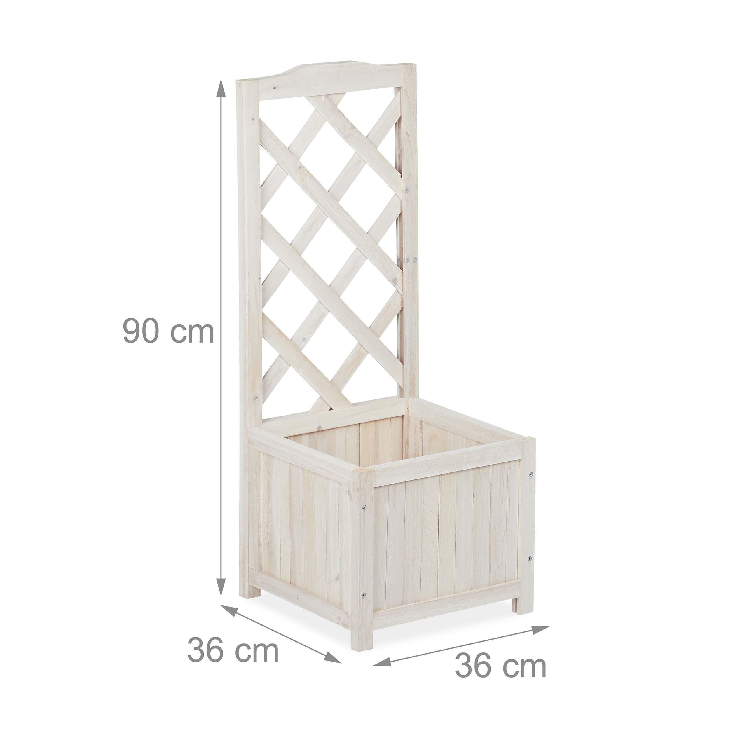 Relaxdays Fioriera con Spalliera, Impermeabile, in Legno, per Balcone, Giardino, Rose, Portavasi 20 l, 90 cm, Bianco