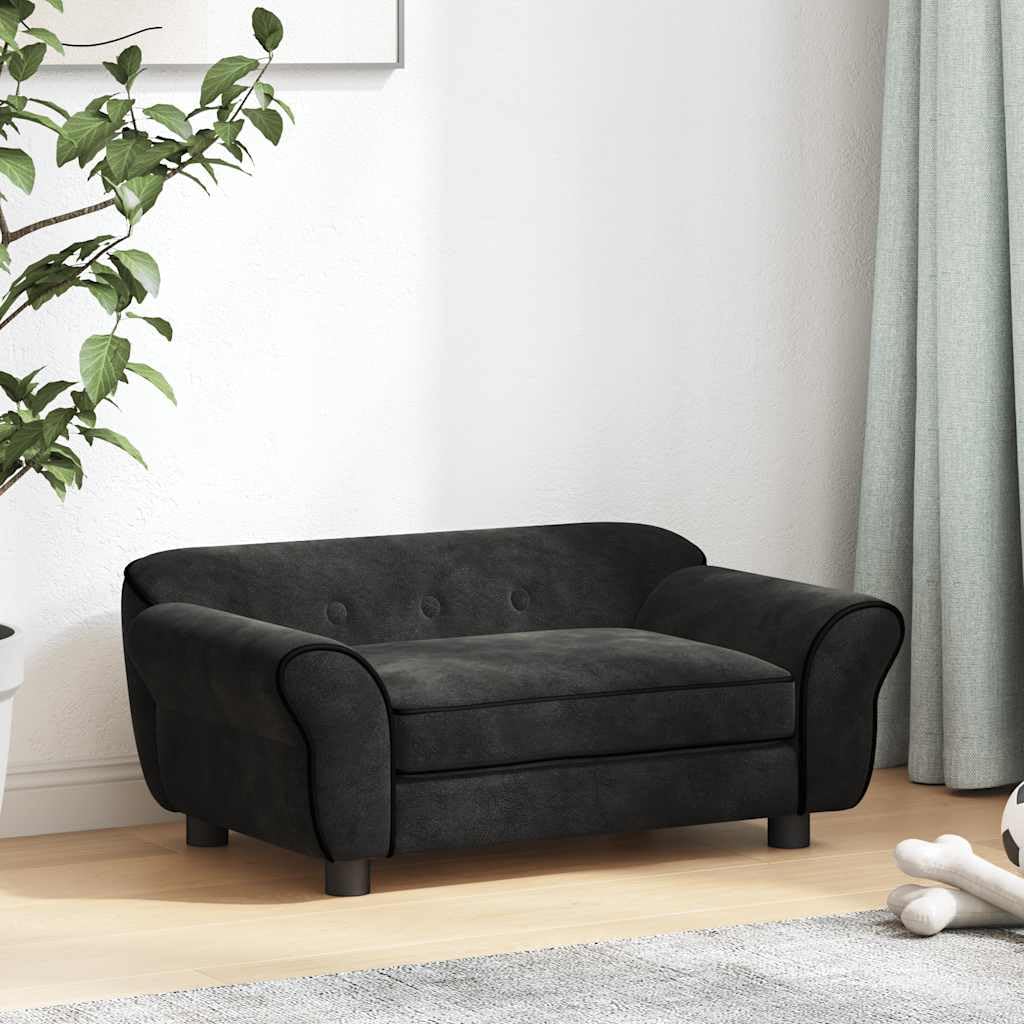 Hothingwell Sofa dla psa 72 x 45 x 30 cm czarna pluszowa sofa, wyściełana sofa dla kota i małych zwierząt, drewniana rama z antypoślizgowymi nogami, poszewka na poduszkę nadająca się do prania