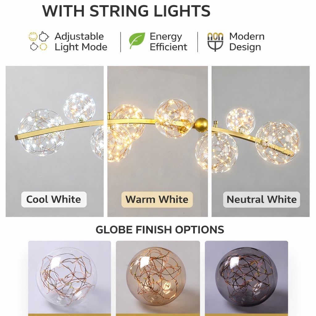 Suspension LED Linéaire Moderne avec Globes en Verre Soufflé à La Main Lampe Suspendue Dimmable éclairage îlot de cuisine luminaire moderne design pour Salle à Manger Cuisine(Black,Straight rod)