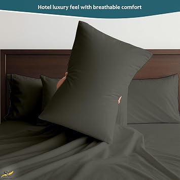 Shreem Linen 6 Piece Full Sheet Set - 100% Egyptian Cotton Sheets, Hotel Luxury Bedding, 18 Deep Pocket, Cooling Soft Breathable Bed Sheets with 4 Pillowcases, Dark Grey Solid