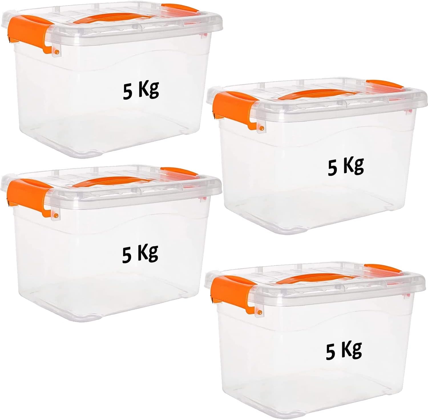 Premify 4pcs Plastic Storage Boxes, 5 L Clear Stackable Containers With Lockable Lids, Clear Plastic Organizer – Transparent Box Storing Toys, Shoes, Kitchen Items, Snacks, Tools, Medicine