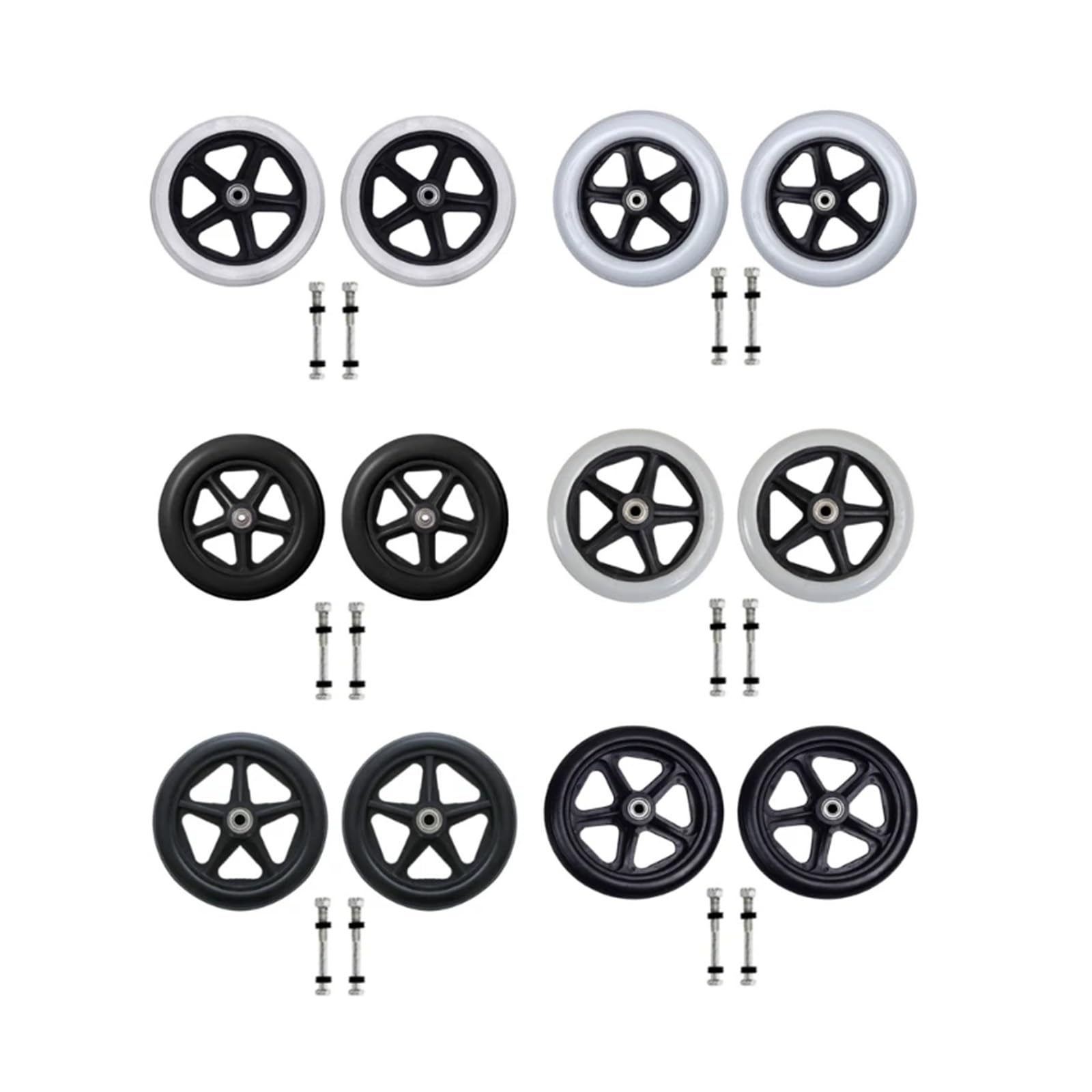 NeumáTico Silla De Ruedas Rueda delantera for silla de ruedas resistente, rueda sólida Flexible, 2 uds., 6/7/8 pulgadas(Black,8 inches)