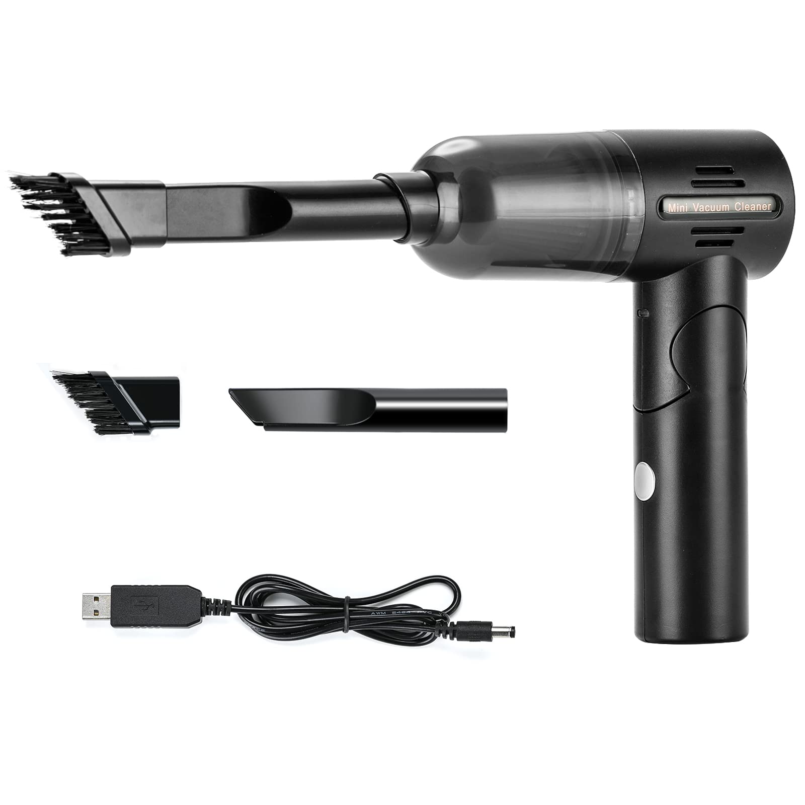 QENETY Handheld Vacuum USB Car Vacuum Cleaner Cordless With LED Light 180° Foldable Powerful Handheld Cleaner4000Pa 30 Mins Runtime for Home/Car/Office - Black