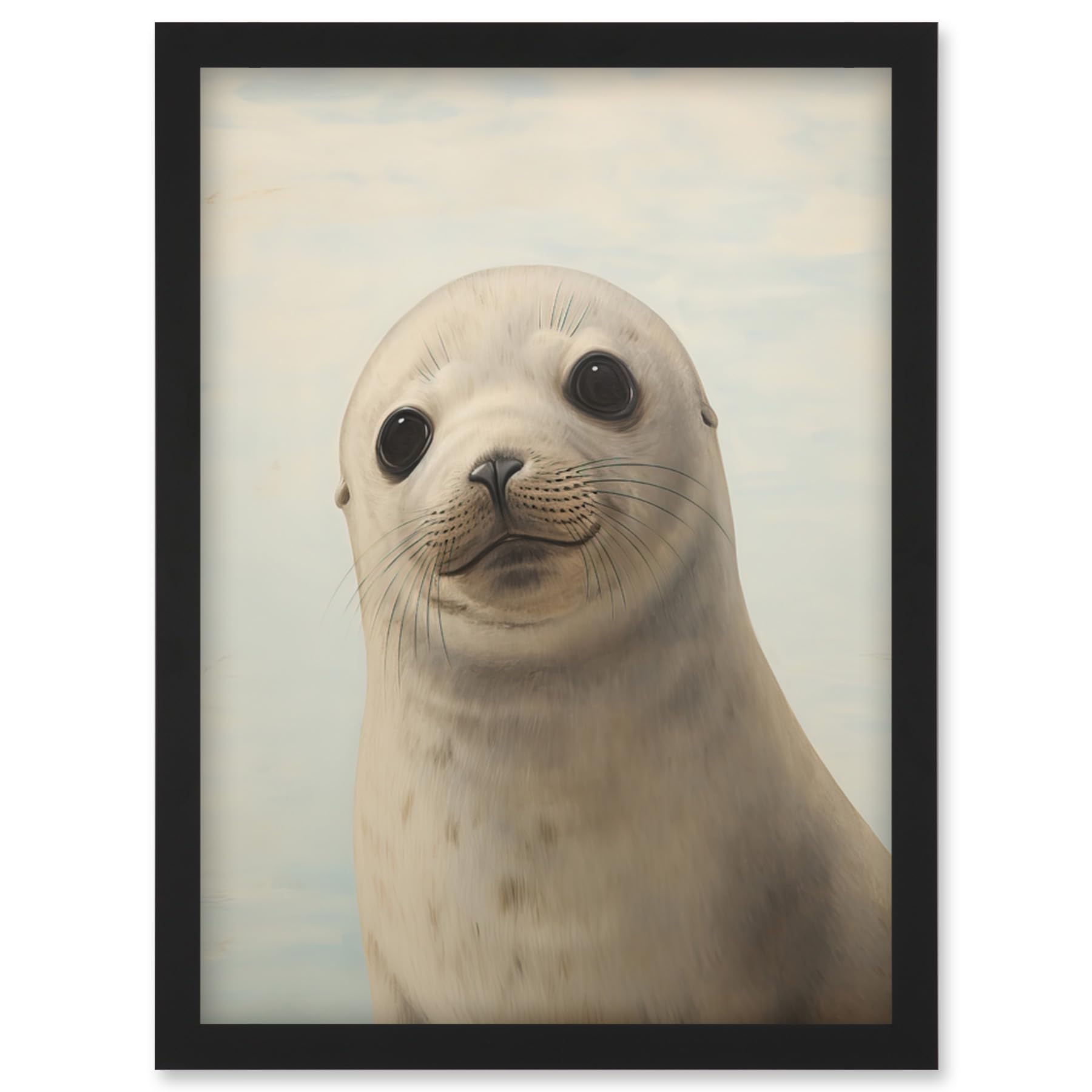 Artery8 Adorable Baby Seal Pup Portrait Oil Painting Calming Kids Bedroom Cute Arctic Animal Wall Art PrintA4 Size from B&Q