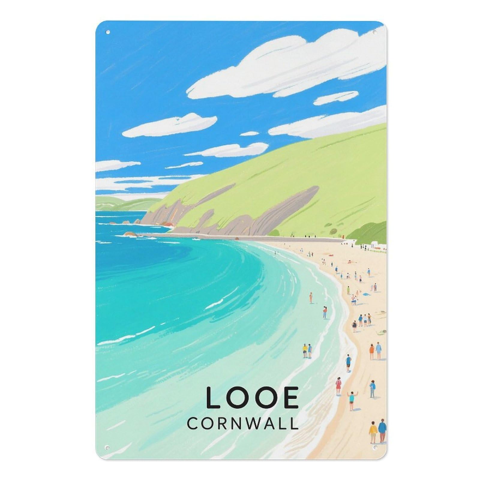 Looe Cornwall Retro Design Tin Paintings Vintage Tin Sign 08x12inch(20x30cm) Wall Art for Home Office Bedroom Living Room Cafes Wall Decor