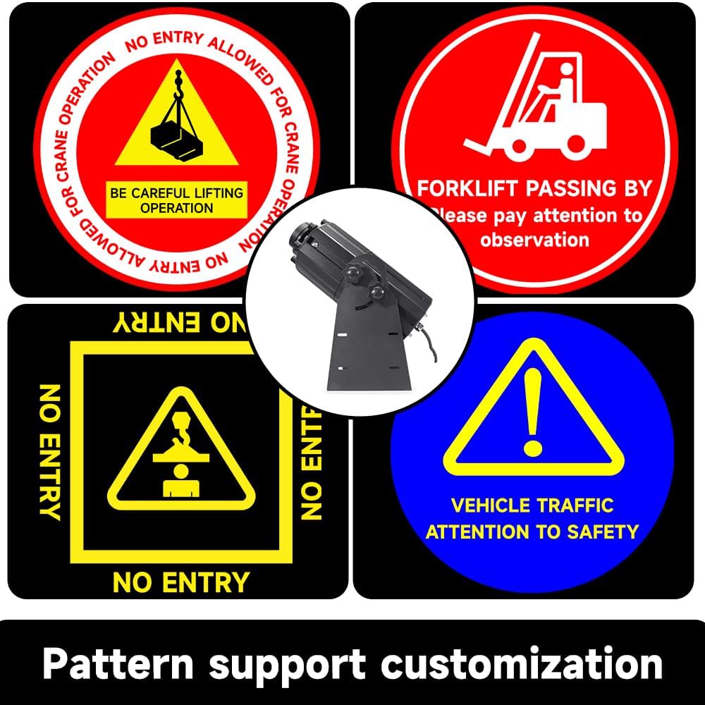 HAONINYUE 200W Industrial Safety Warning Projection Light, LEDwarning Sign Projection Light, GOBO Projector Pattern Free Customization, use in Industrial Building Warning Safety Signs (200 W (Long))