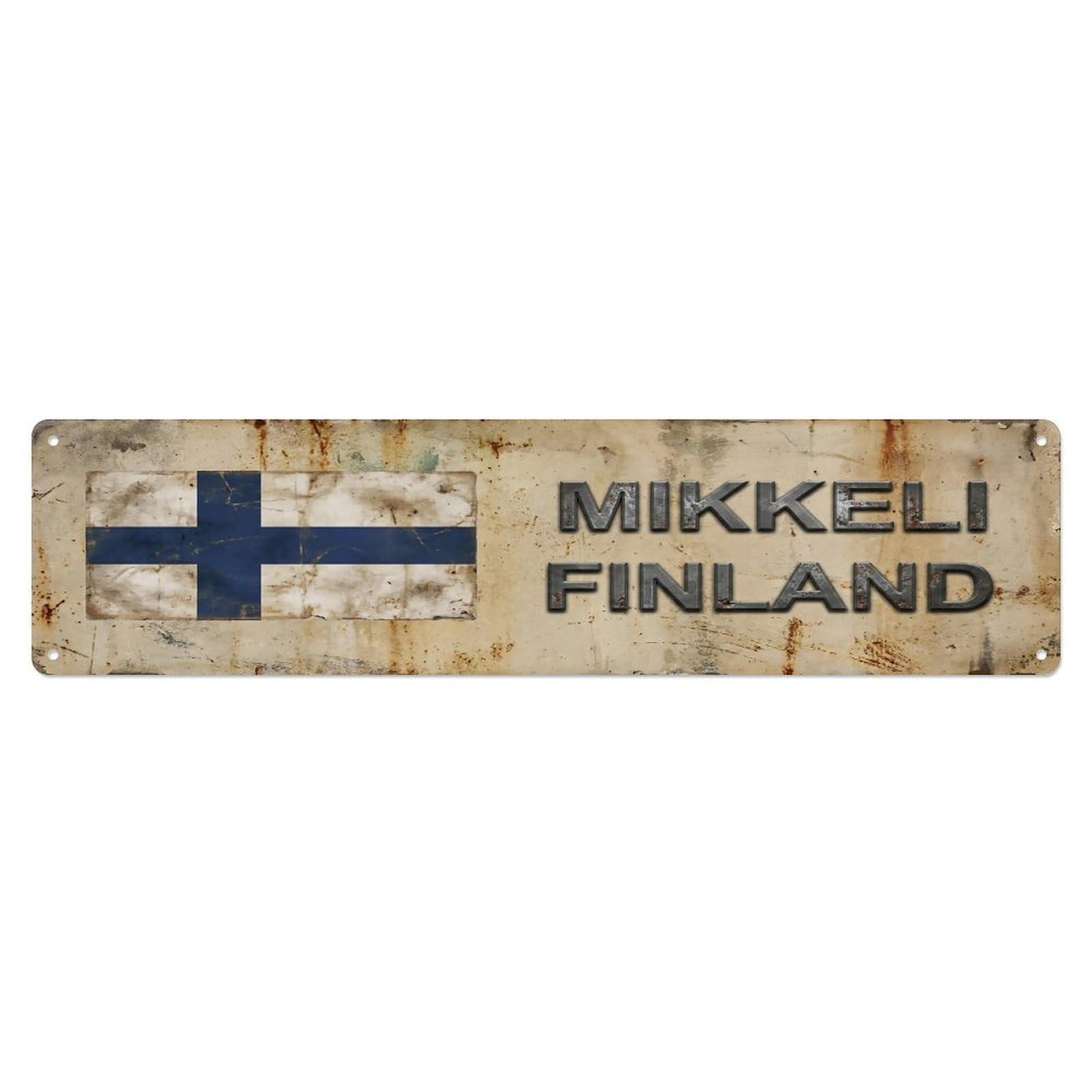 Vintage Mikkeli Finland Flag Decor Rustic Travel Metal Tin Sign