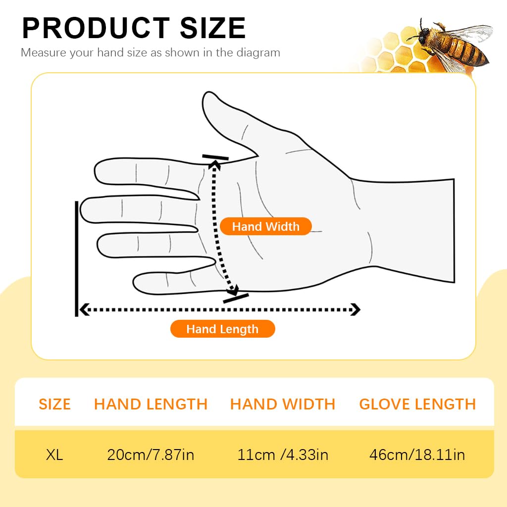 HASTHIP® Beekeeping Gloves Elastic Cuff Elbow-length Protective Working Gloves Thicken Anti-slip Gardening Gloves Landscaping Gloves for Men Women, XL