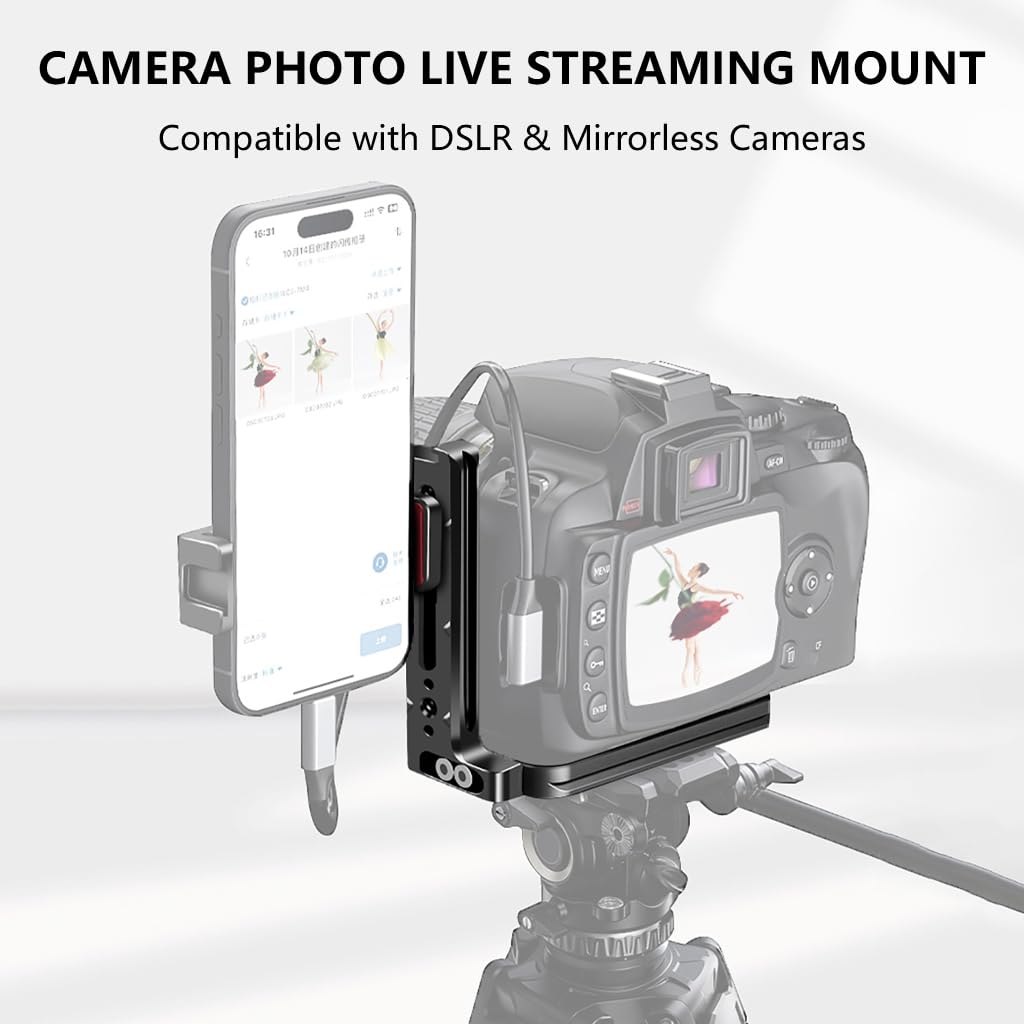 BGNing Metal Camera Tripod L-Shape with Cold Shoe, Connects to Cell Phone to Transfer Photos, Live Streaming, 38mm Alai Interface