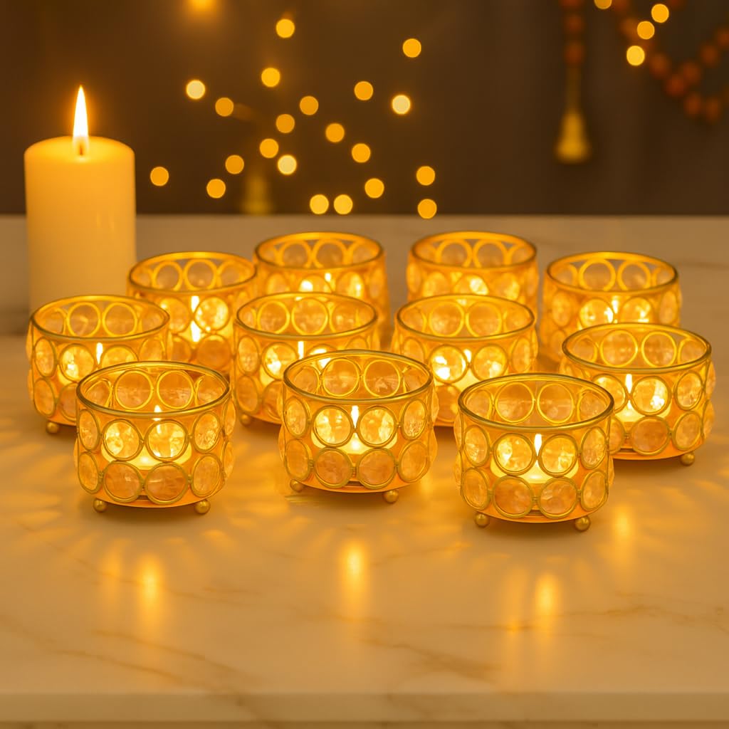 Easyera Lotus Tealight Holders - Golden Decor -12