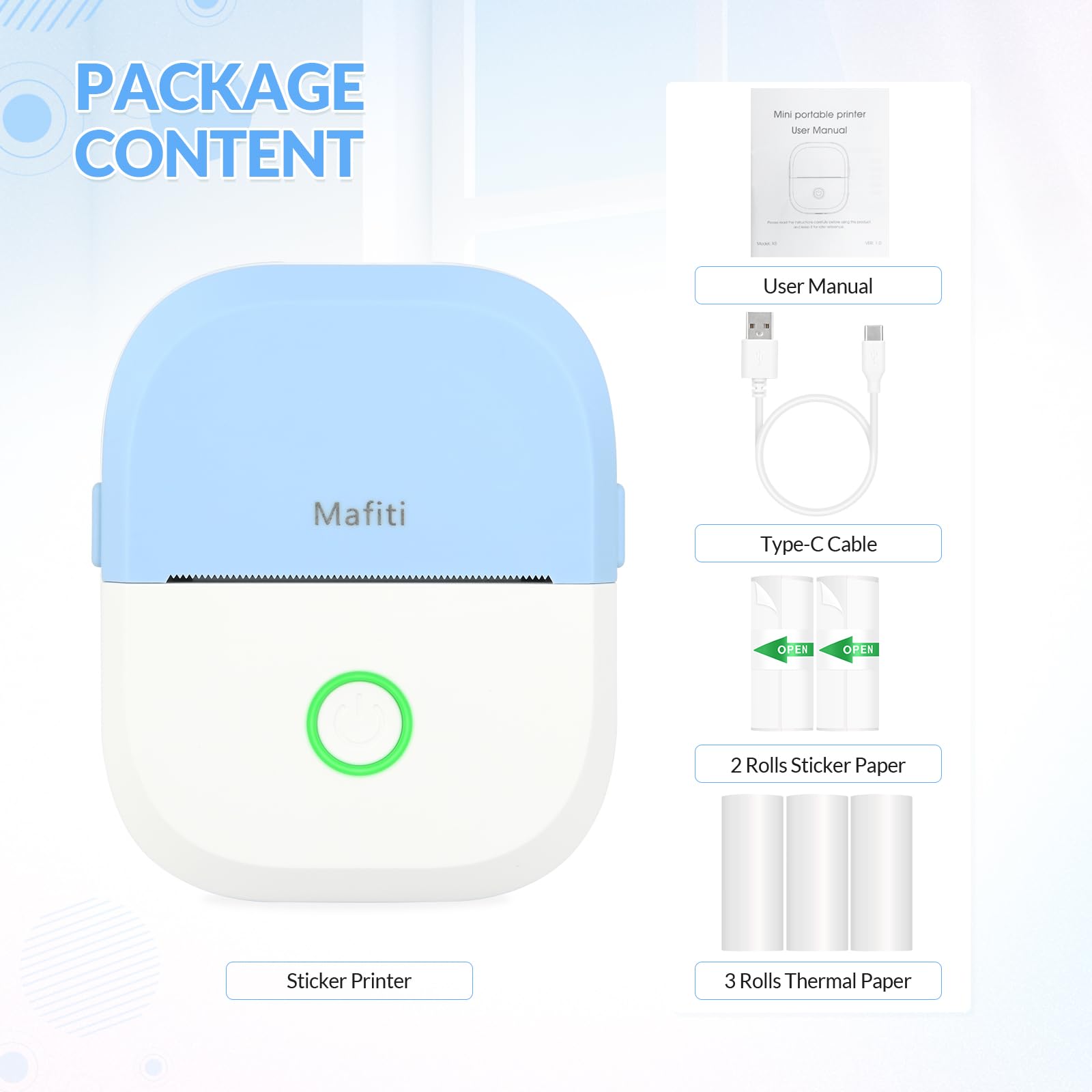 mafiti Mini stampante adesiva portatile termica senza inchiostro wireless Bluetooth stampante per telefono con disegno AI, per appunti di studio foto foto album diario etichetta adesiva