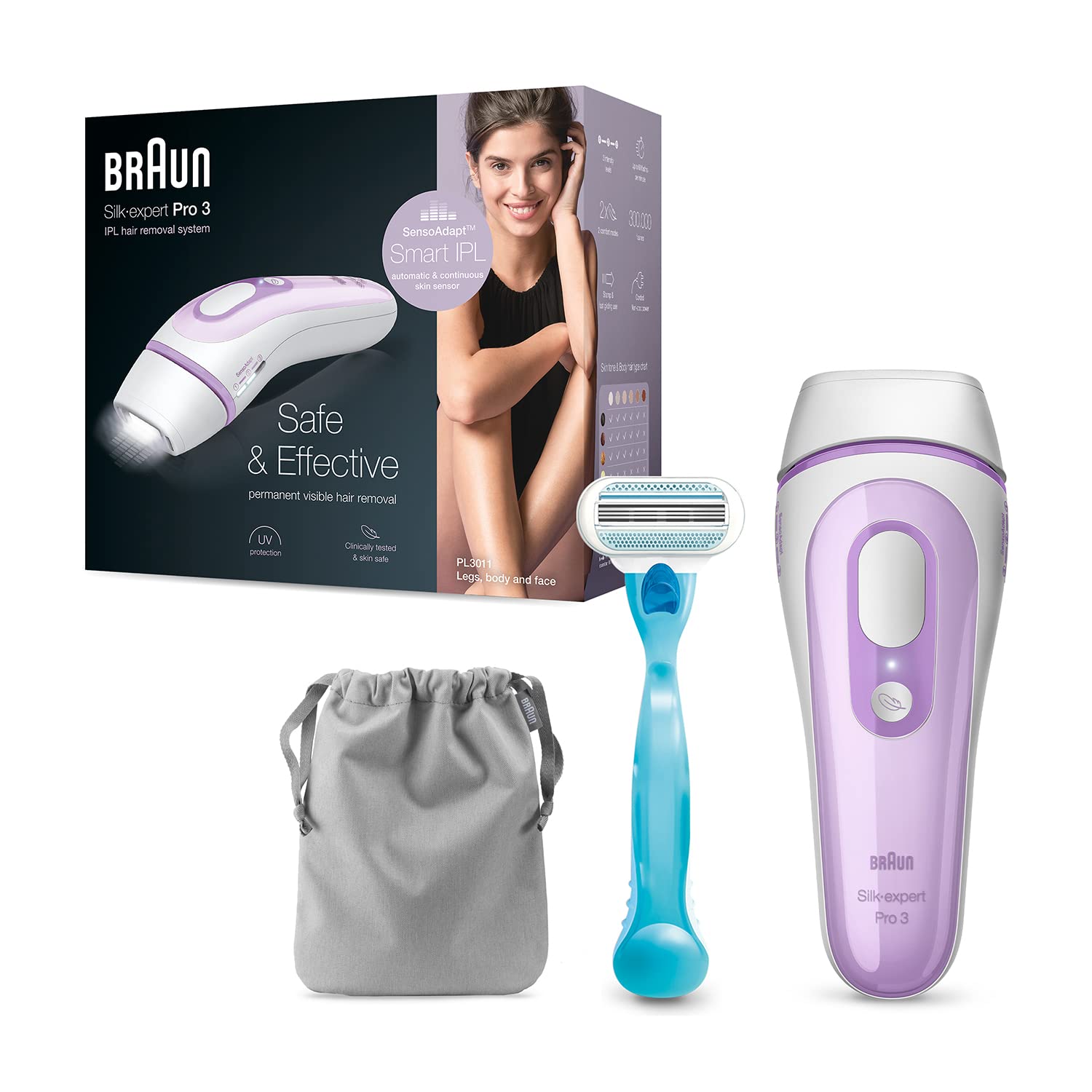 Braun Silk-expert Pro 3 PL3011 IPL with 2 extras Venus Smooth razor and  Storage Bag: Buy Online at Best Price in Egypt - Souq is now Amazon.eg