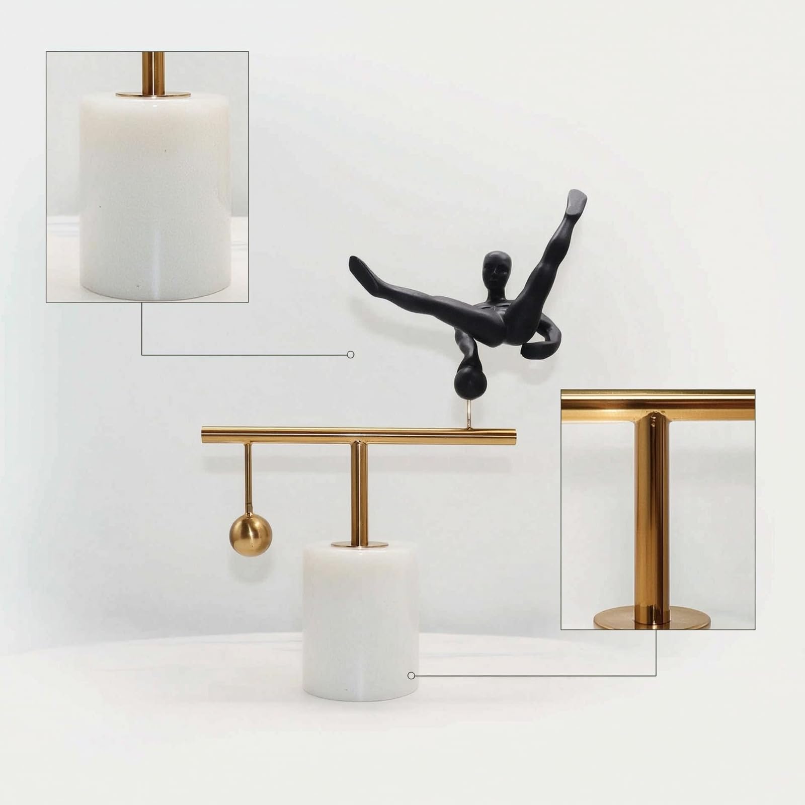 Figura Decorativa de Resina Escultura de Figura Humana Estatua Adorno Geométrico Ornamento de Mesa con Esfera Colgante y Base de Mármol Adecuada para Salón Estudio Rincón de Oficina