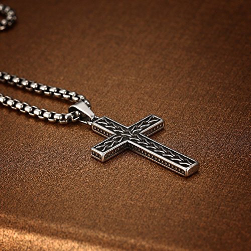 Classic Black Mens Titanium Cross Necklace Pendant,22.5 Rolo Curb Chain by 2ndLink3