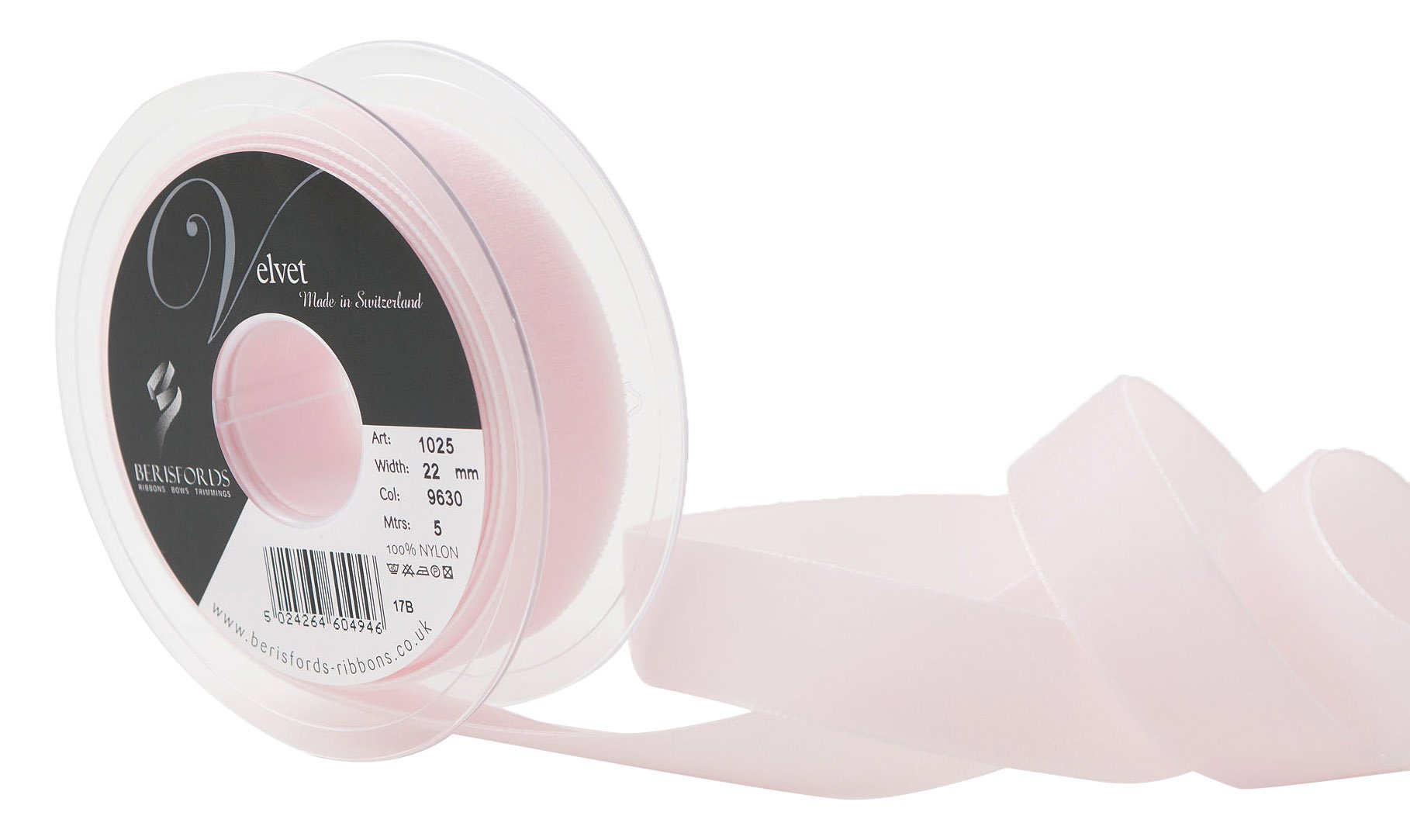 Berisfords Velvet Ribbon, Pink, 102 x 30 x 102 cm
