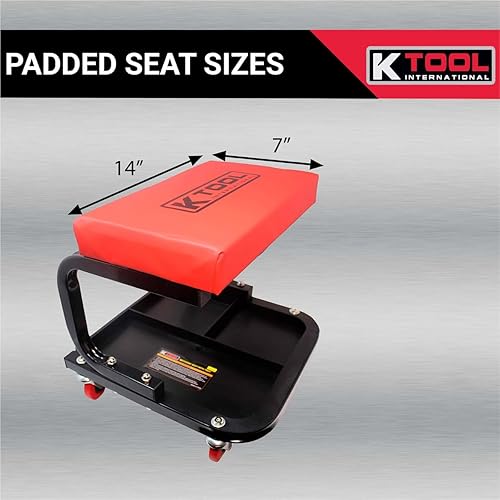 Miniatura 4 de K Tool International 74981 Mechanics - Asiento enredadera con almacenamiento de herramientas para garajes, talleres de reparación y bricolaje,