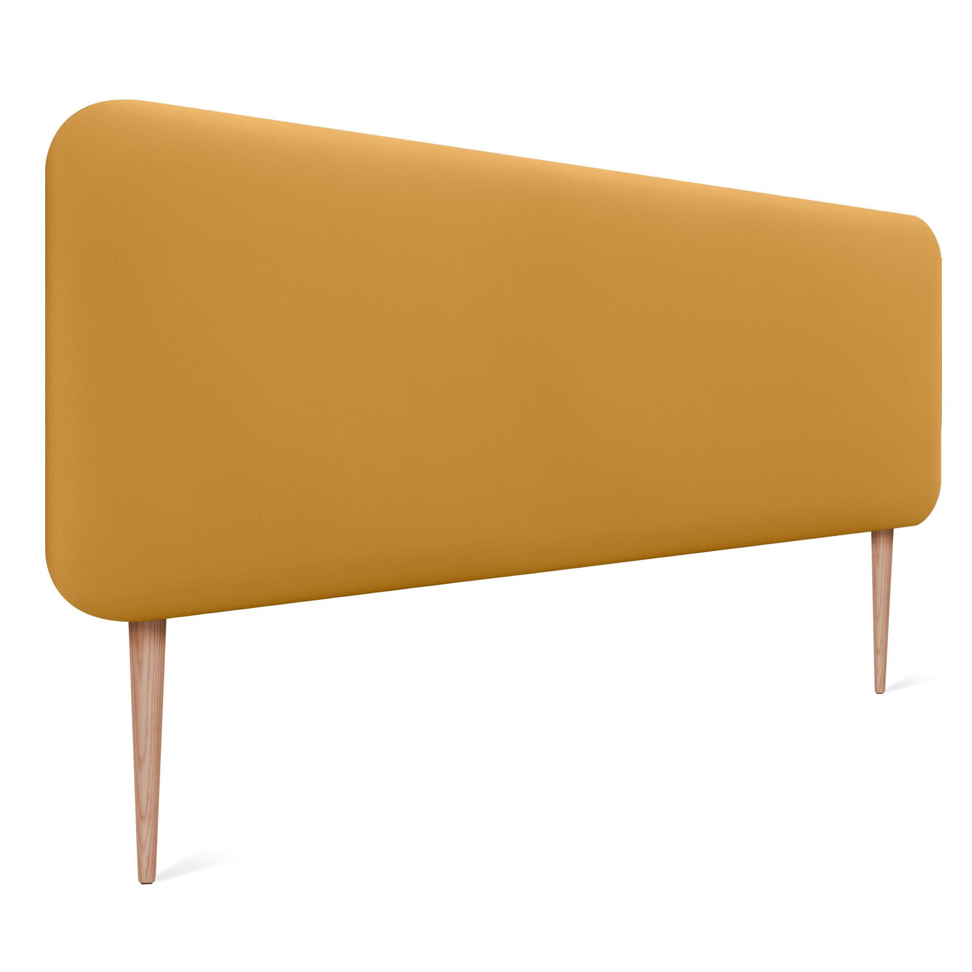 DHOME Tête de Lit Capitonnée Unie Arrondie en Similicuir avec Pieds pour Mur Têtes de Lit Acoustiques Absorbantes Tête de Lit Chambre à Coucher (Moutarde, 150cm)