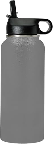 Miniatura 2 de LaserGram Botella de agua de doble pared de 32 onzas con popote, la mejor esposa del mundo, grabado personalizado incluido (gris)