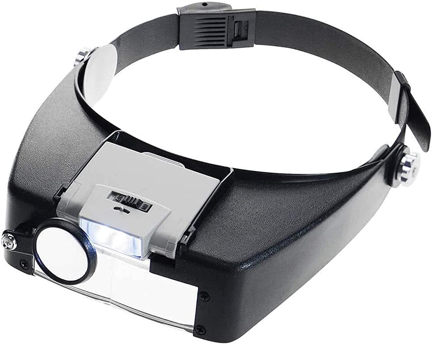 Kopfbandlupe, beleuchtete Vergrößerungsbrille mit Kopfhalterung, verstellbare Juwelier-Kopfbandlupe mit beleuchteter Vergrößerungslinse und 2 LED-Lichtblenden zum Lesen von Schmuck