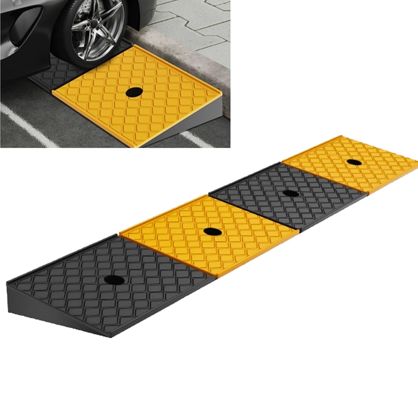 KRXSOBNV Threshold ramp, Rubber Car Ramps for Outdoor with Drain Design & Grid Base, 5 Tons Load-Bearing Capacity for Garage Steps(4cm)