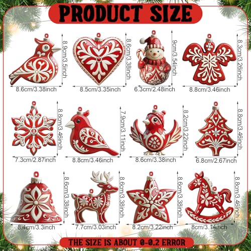 Amyhill 24 Pcs Nordic Christmas Wooden Ornaments Set with Lanyard Scandinavian Noel Cardinal Snowman Heart Snowflake Hanging Ornaments for Christmas Tree Decorations Winter Party - Image 3