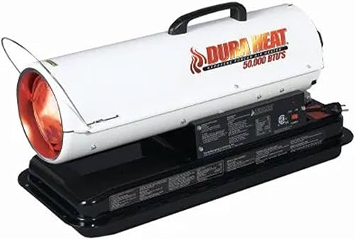 Dura Heat DFA50 50K BTU Kero - Calentador de aire forzado con asa de transporte, blanco/negro
