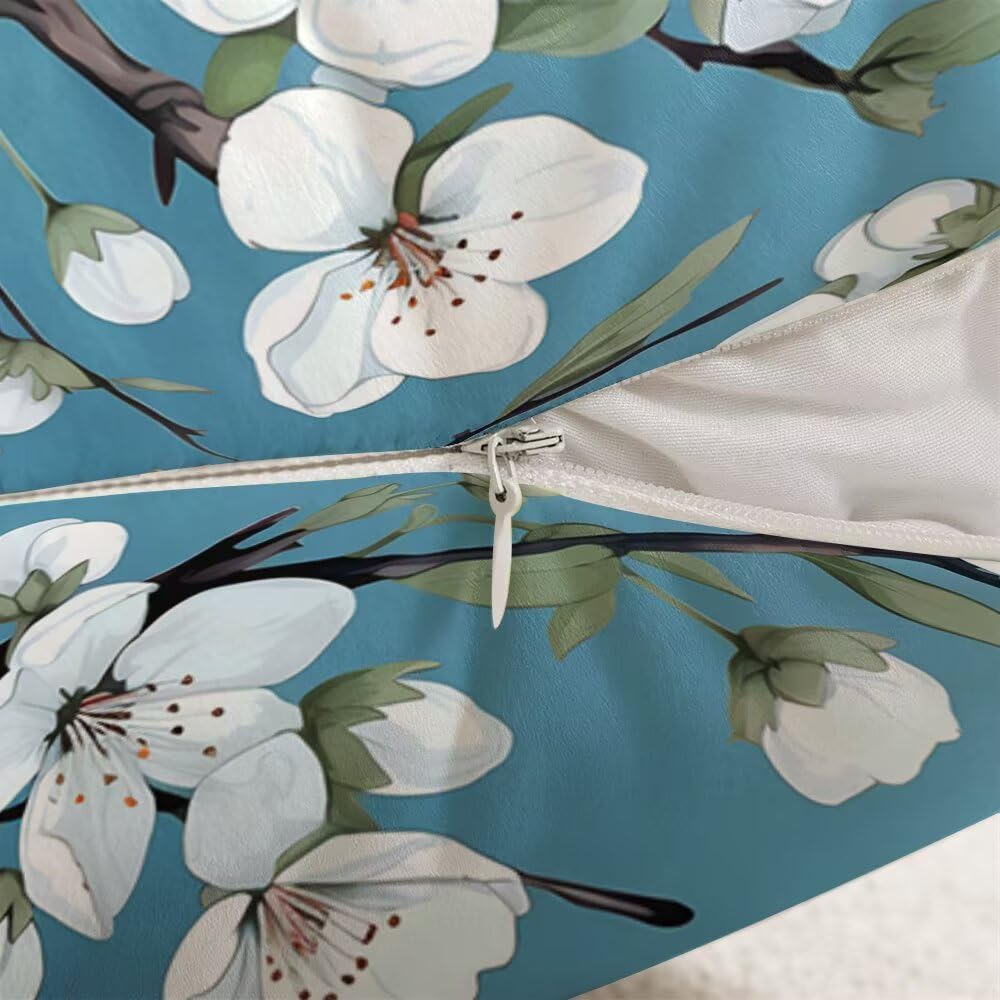 Federe Cuscini Divano 60x60 cm Federe Morbido Copricuscini Blu in Velluto, 2 Pezzi Copri Cuscini per Divano Primavera Decorativi Federa Cuscino Fiori Bianchi per Camera da Letto Soggiorno (IU49)