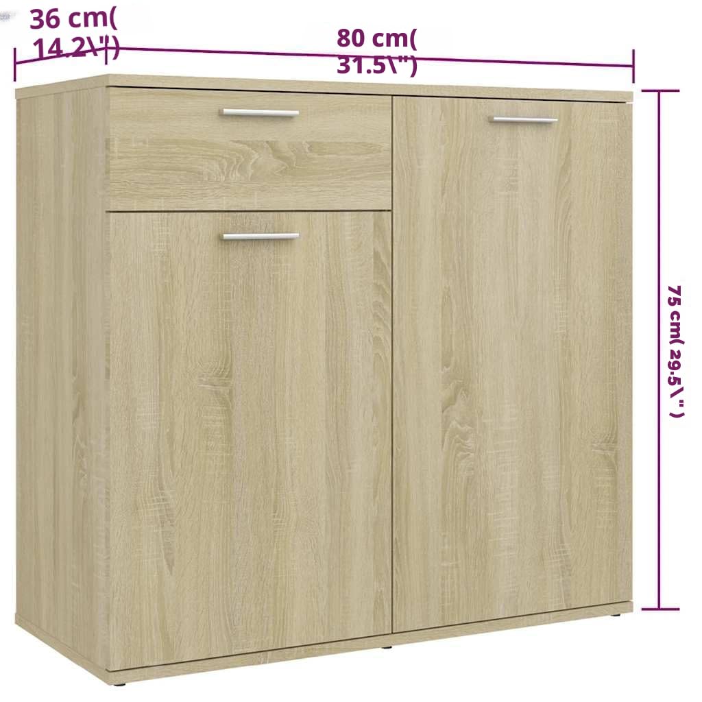 vidaXL Sideboard, Sonoma Eiche, 160x36x75 cm, Holzwerkstoff, Buffet-Tisch, Schrank mit 4 Türen & 2 Schubladen, Wohnaccessoire, Wandmontierbar