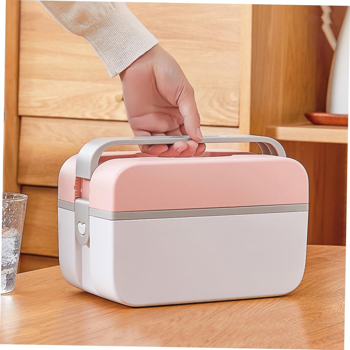 First Aid Box Handle Portable Medicine Storage Case for Emergency Multi-Functional Double Layer Medicine Drawer Box Pink