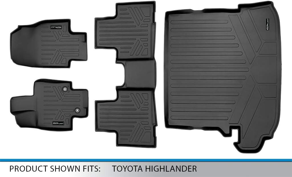 SMARTLINER Floor Mats 2 Row Liner Set & Cargo Liner Behind 2nd Row Set Compatible with 2020-2025 Toyota Highlander