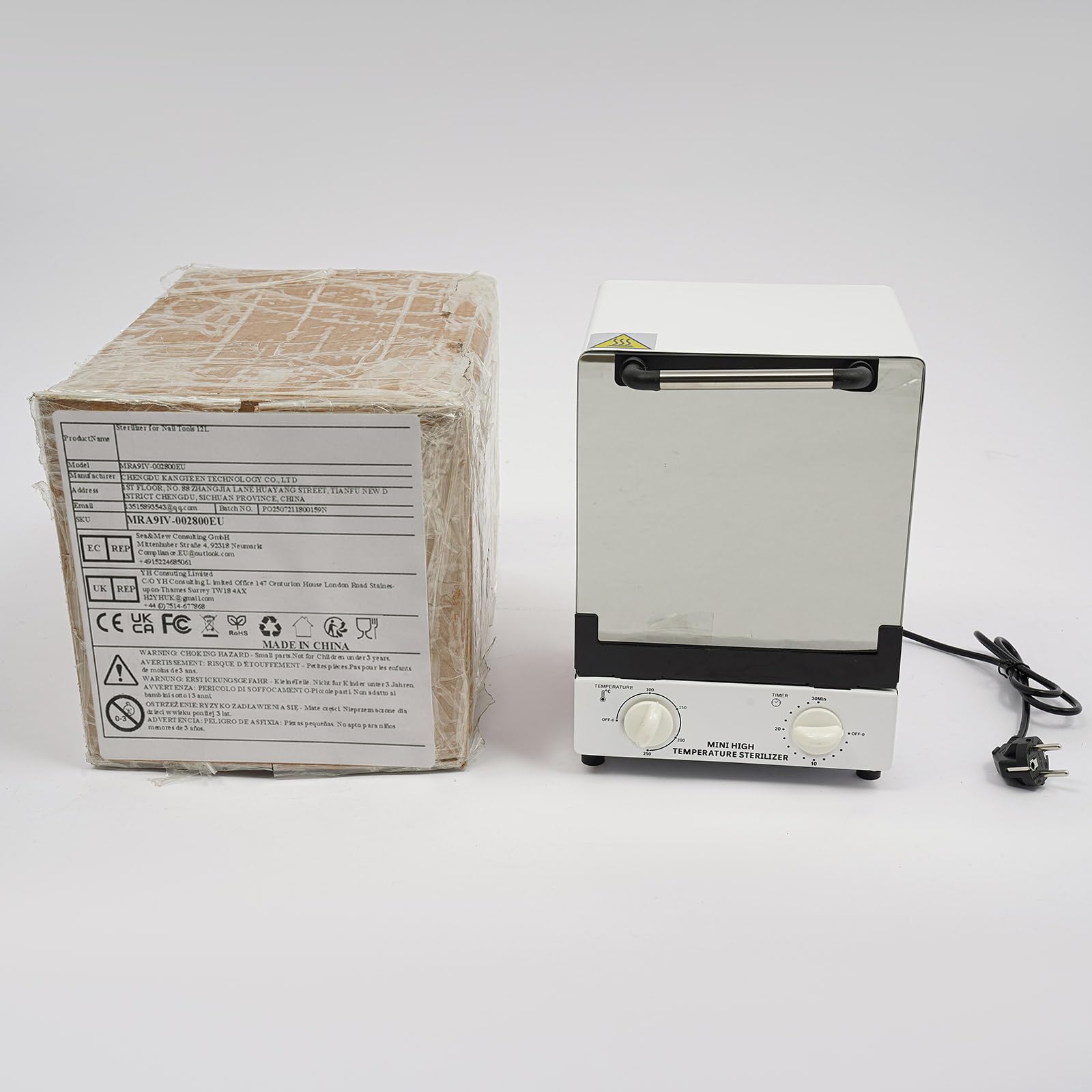 Esterilizador de salón de uñas, 12 L, esterilizador de alta temperatura 0 – 250 °C, dispositivo desinfectante 1000 W, armario esterilizador para salón de belleza, spa, esterilizador de aire caliente