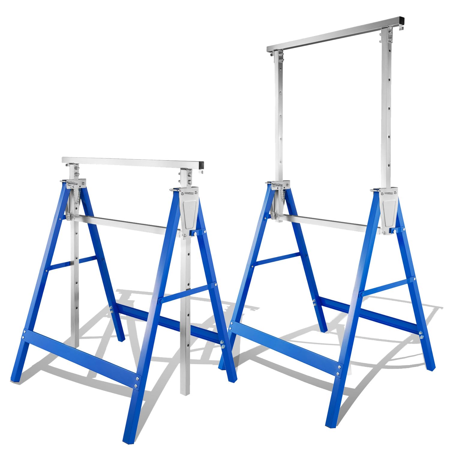 Juego de 2 caballetes de trabajo de altura regulable en 7 niveles (80 – 130 cm), 400 kg por par de carga plegable, para casa, taller y jardín, color azul