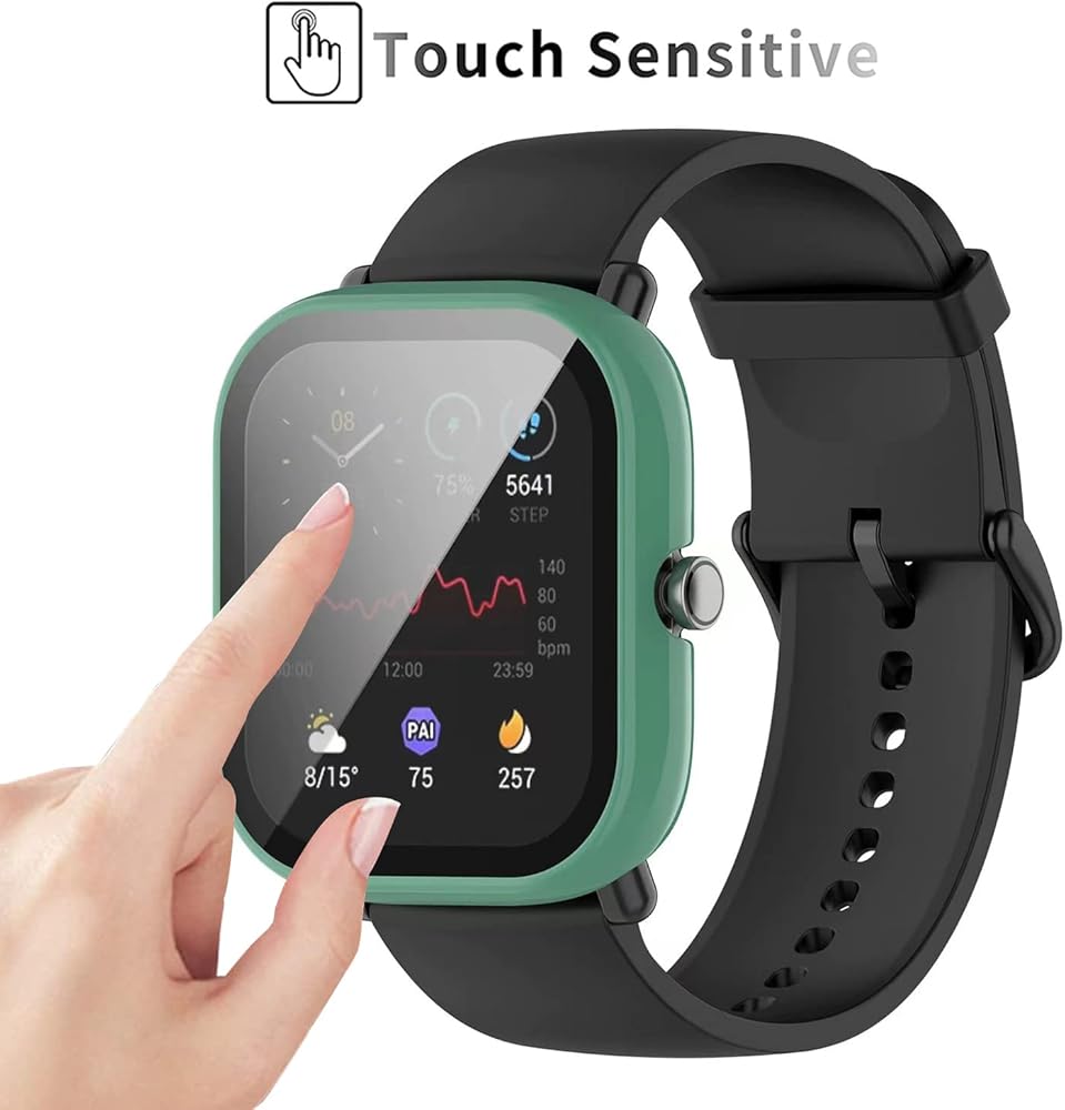 Acadeny 2 pezzi Custodia rigida compatibile con Amazfit Gts2 mini con pellicola protettiva,9H Durezza Hart PC Case sottile in vetro temperato per Smart, Nero+verde
