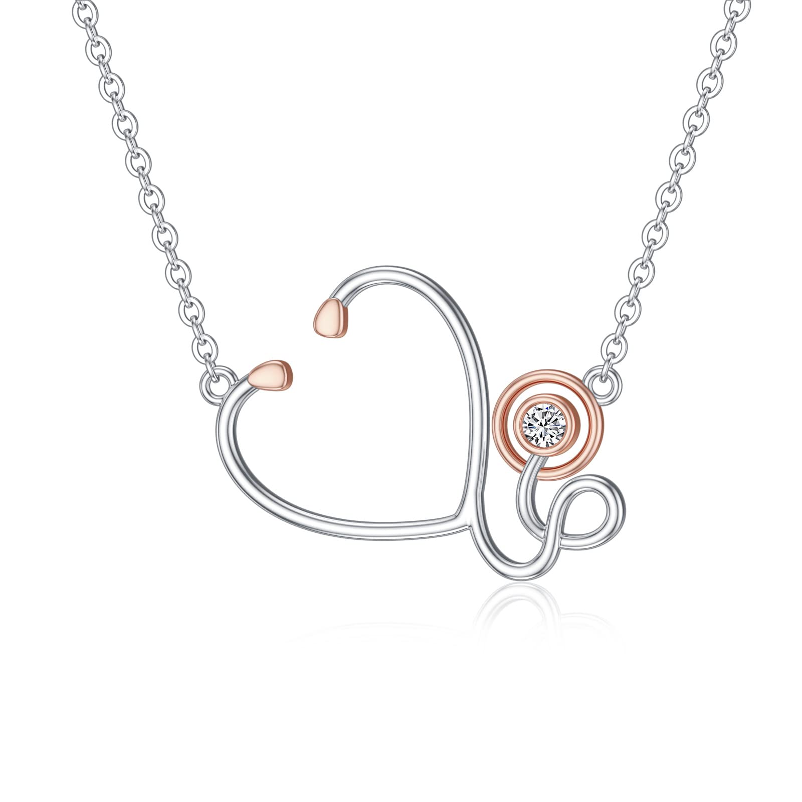 Wsx14k Diamond Stethoscope Necklace For Women White Gold Nursing