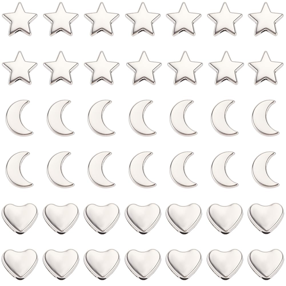 SUNNYCLUE 1 Box 120Pcs 3 Styles Silver Moon Beads Heart Beads Bulk Antique Tibetan Metal Celestial Star Loose Spacers Bead for Jewellery Making Supplies Crafts DIY Necklace Bracelet Earrings Adult