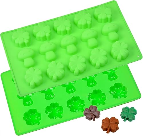 Molde de silicona con forma de trébol de hongos y tréboles, molde de silicona para chocolate, moldes para hornear de 15 cavidades para el día de San