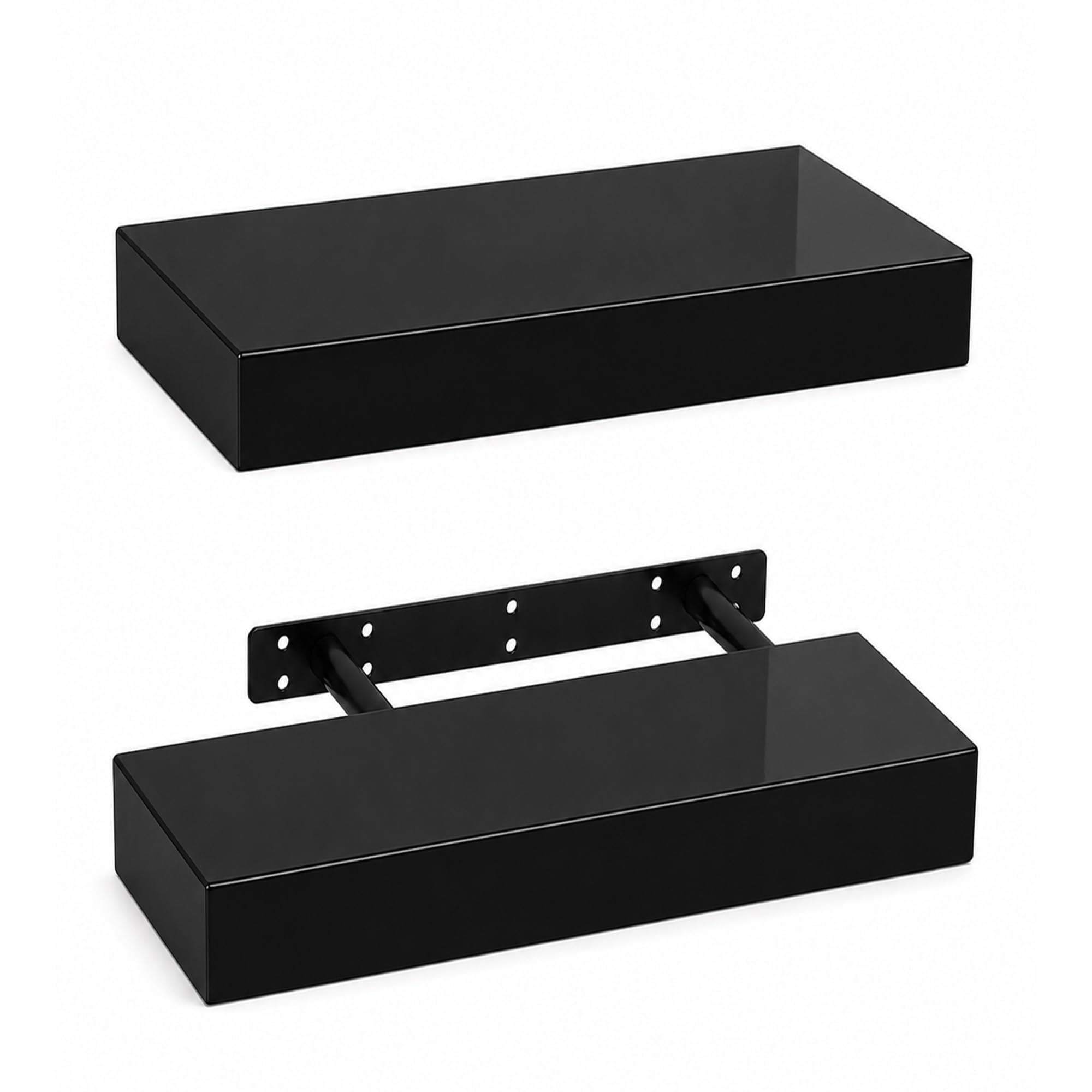 iTrend High Gloss Black Floating Wall Shelf, Wall Mounted Floating Storage Shelves, Modern Book Shelf Display for Living Room, Bedroom, Kitchen & Bathroom, Bracket Included - 30cm, Pack of 2