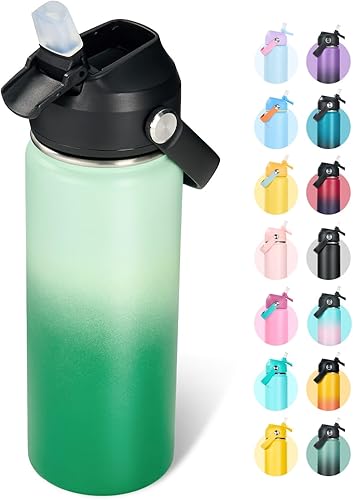 Miniatura 36 de Botella de agua de acero inoxidable aislada de 18 oz, de boca ancha, de doble pared con vacío, pajita de silicona, a prueba de sudor y fugas, termo