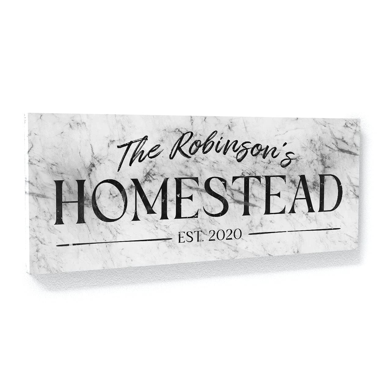 Cartel personalizado de mármol blanco con nombre familiar para casa de campo, porche, patio, apellido establecido, decoración del hogar, arte de pared, pintura grande, 40 x 16 pulgadas, lienzo sentido