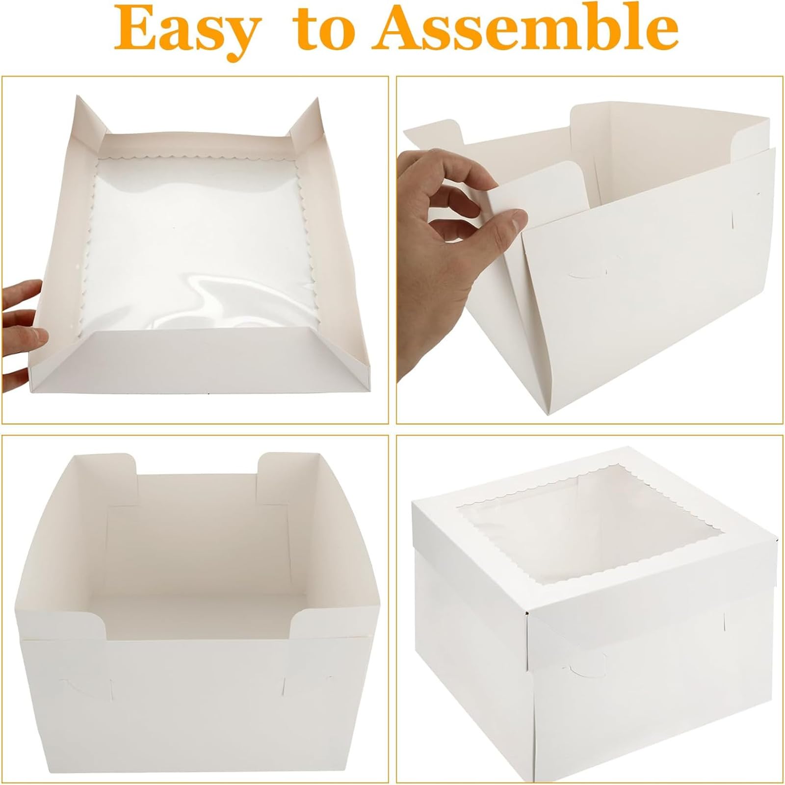 RHBLME Cajas para tartas de 12 pulgadas, 20 cajas para tartas con ventana, cajas grandes de panadería de 12 x 12 x 8 pulgadas, cajas blancas para tartas para fiestas de cumpleaños, pasteles, postres