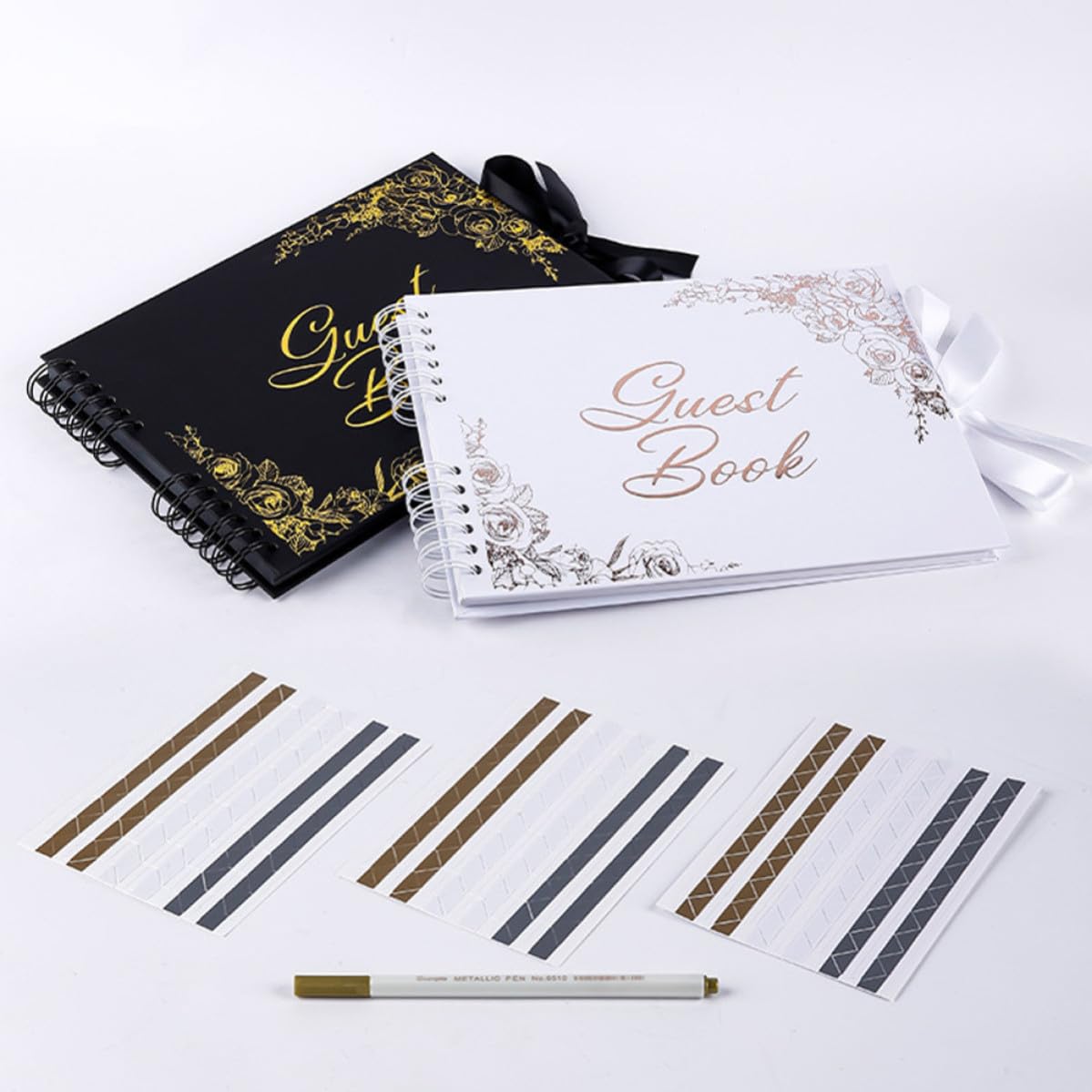 Libro de Invitados de Boda Horizontal DIY Estampado Dorado
